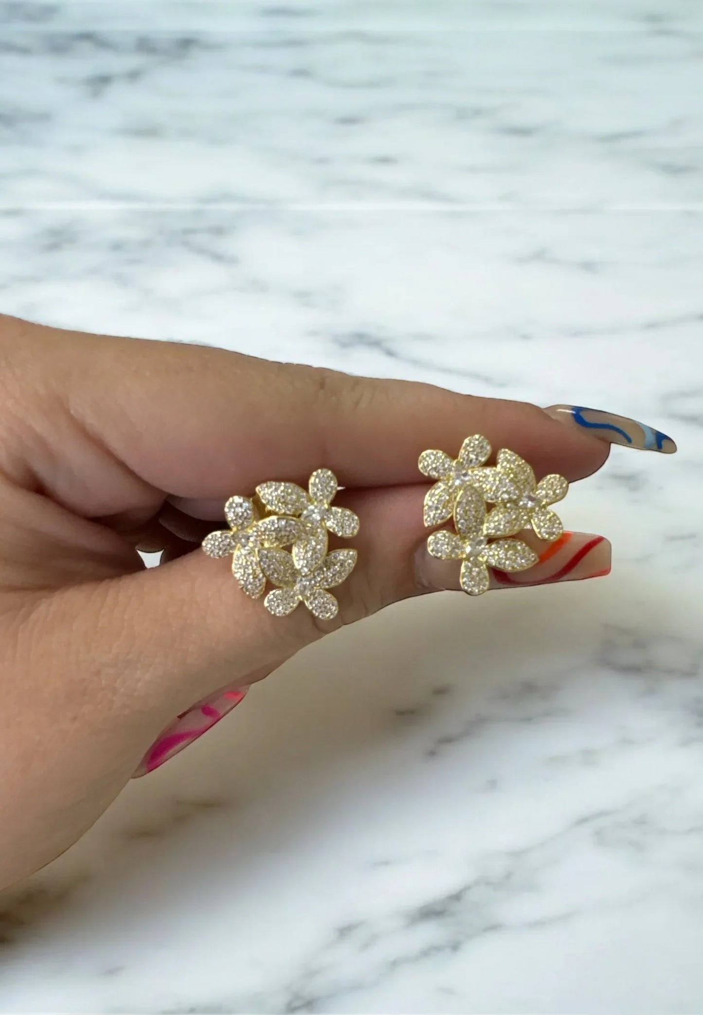 Flowers Large Stud Earrings Gold