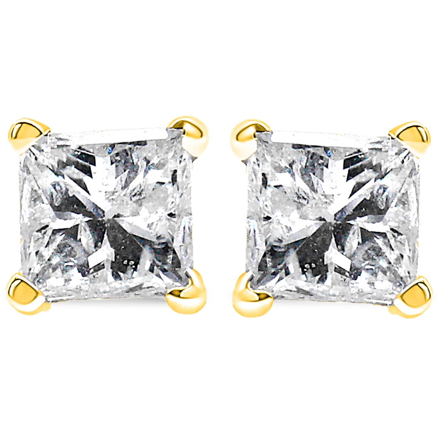 IGI Certified 14K Yellow Gold 1/4 Cttw Princess-Cut Diamond Solitaire Stud Earrings