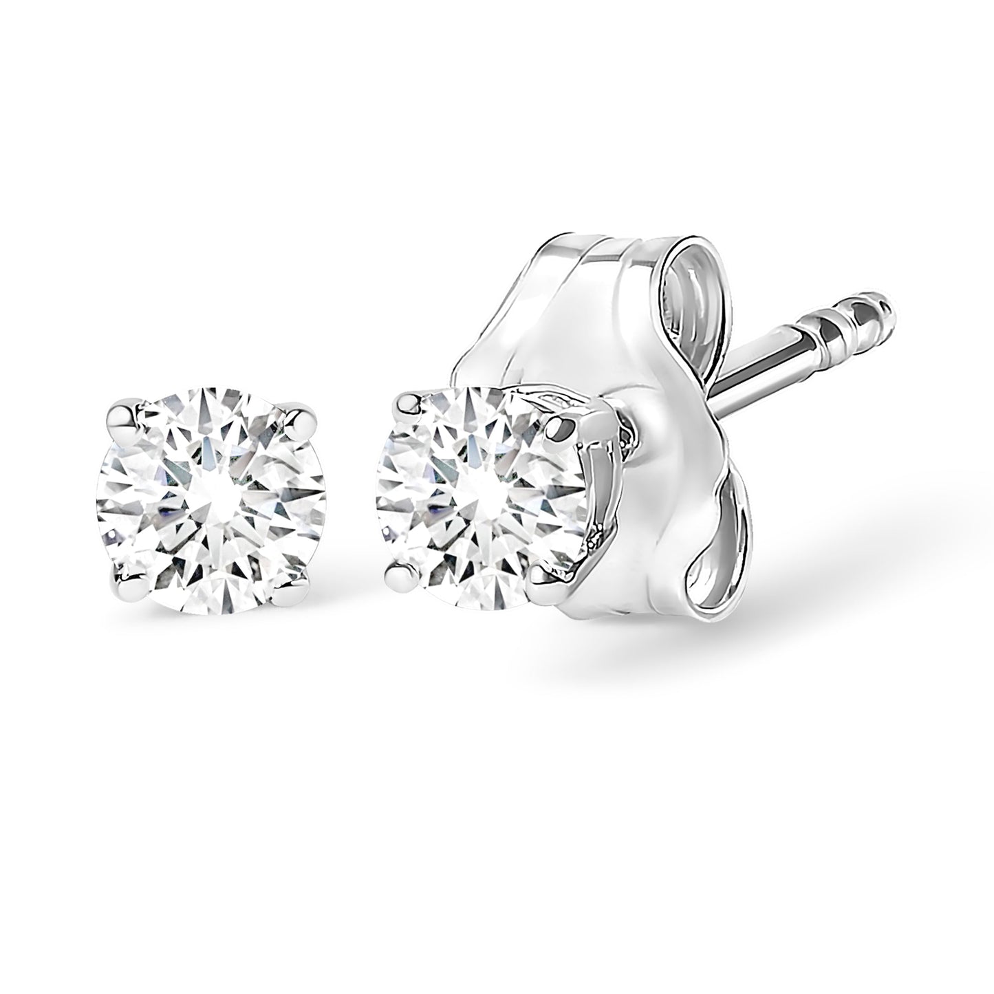 AGS Certified 14K White Gold 1.0 Cttw 4-Prong Set Brilliant Round-Cut Solitaire Diamond Push Back Stud Earrings (G-H Color, SI2-I1 Clarity)