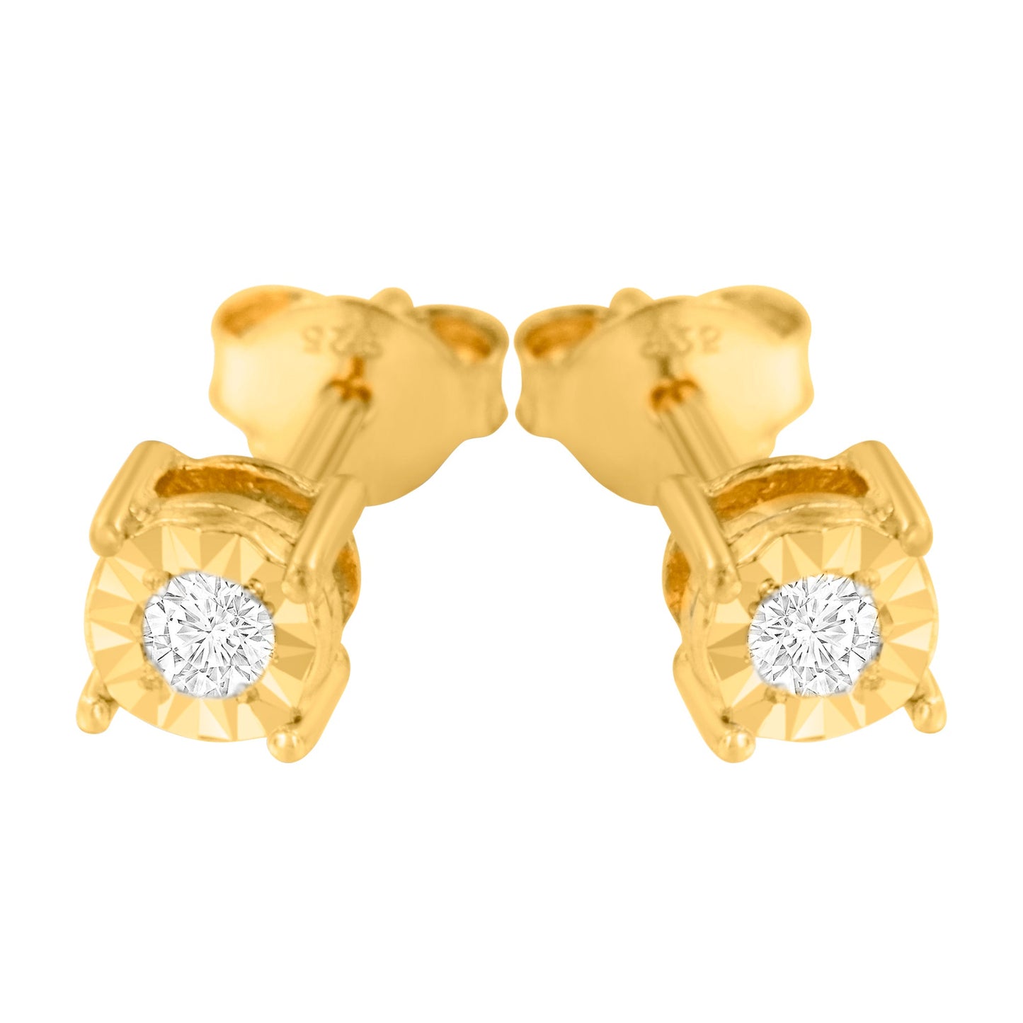 10K Yellow Gold Plated .925 Sterling Silver 1/10 Cttw Round Brilliant-Cut Diamond Miracle-Set Stud Earrings (J-K Color, I3 Clarity)