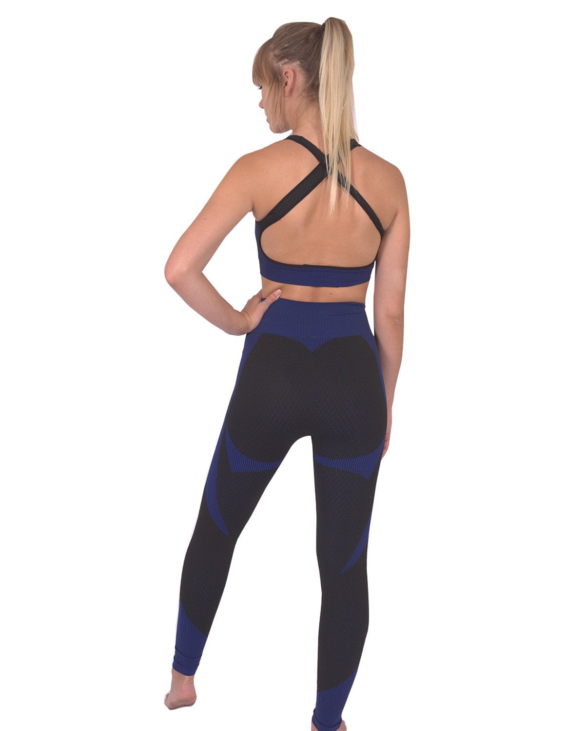 Conjunto de 2 leggings y top deportivo sin costuras Trois - Negro y azul marino