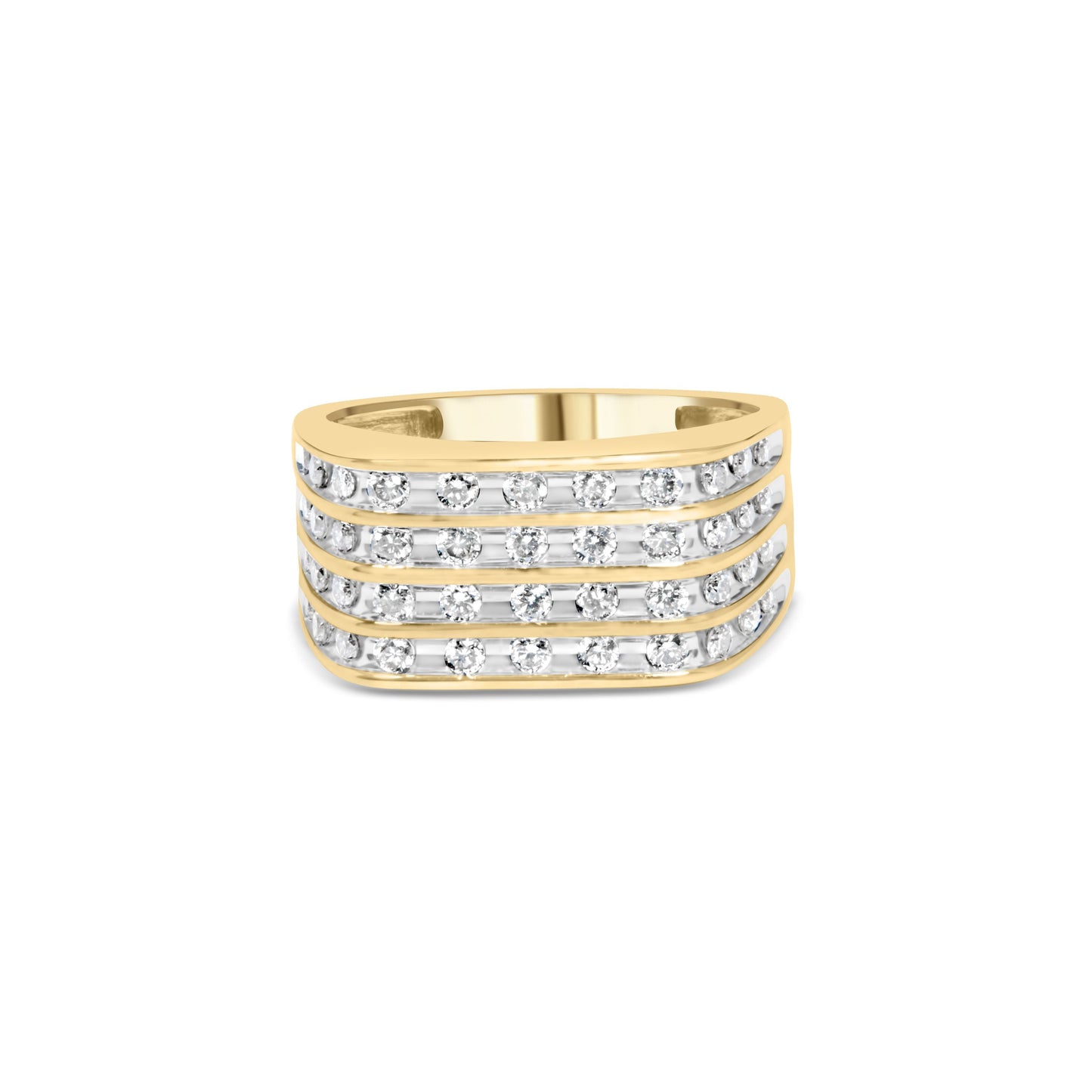 10K Yellow Gold 1.00 Cttw Diamond Multi Row Mens Ring Band
