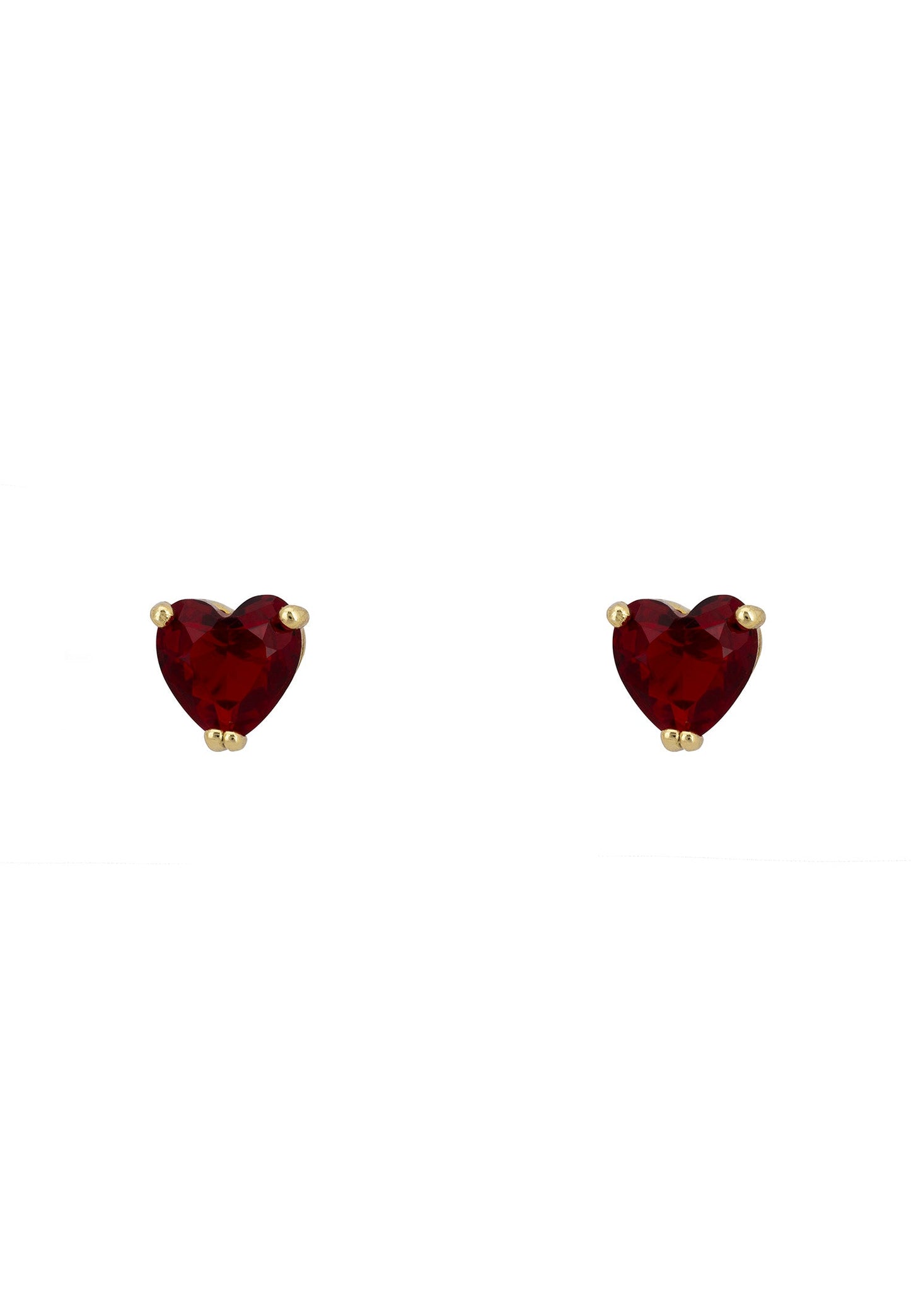 Asscher Cut Heart Stud Earrings Gold Ruby