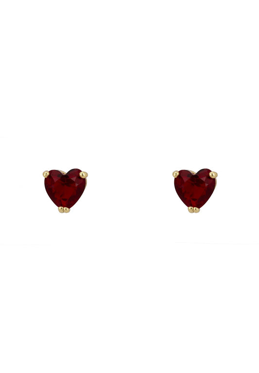 Asscher Cut Heart Stud Earrings Gold Ruby