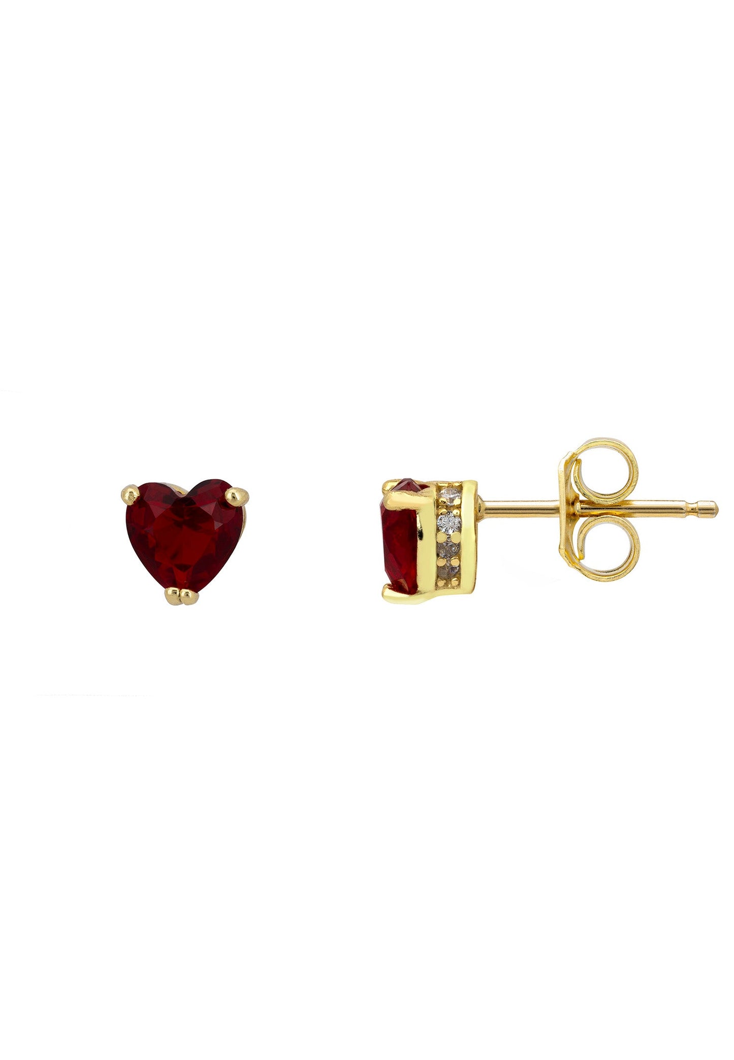 Asscher Cut Heart Stud Earrings Gold Ruby