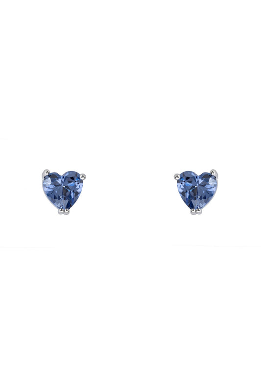 Asscher Cut Heart Stud Earrings Silver Tanzanite
