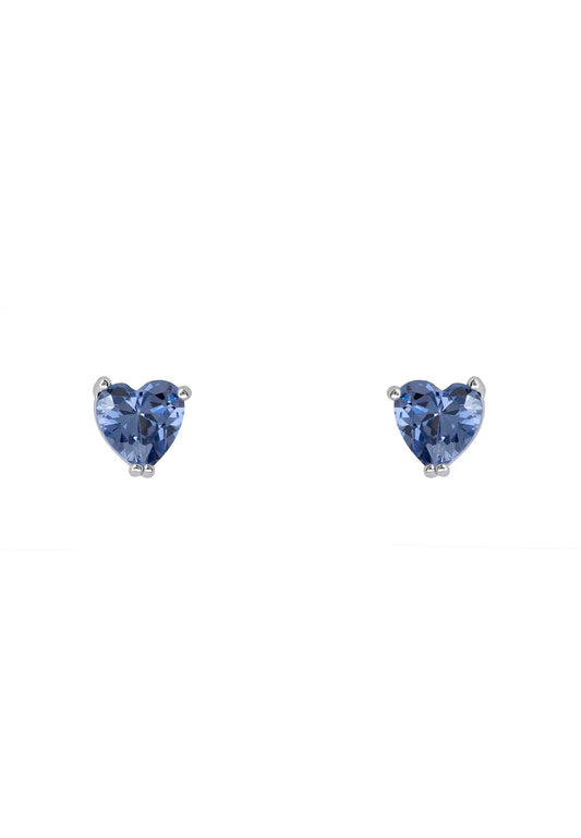 Asscher Cut Heart Stud Earrings Silver Tanzanite