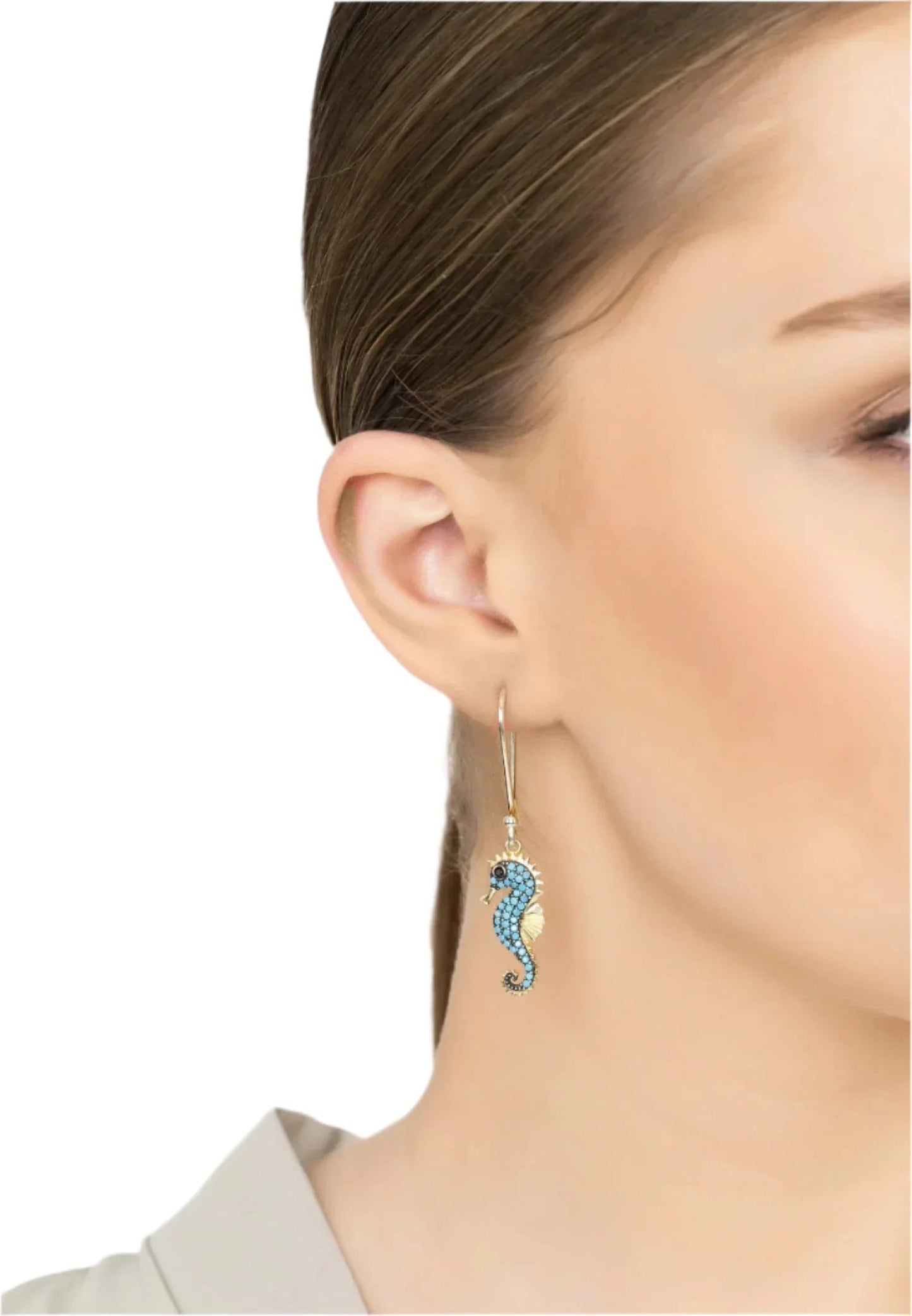 Seahorse Turquoise Drop Earrings Gold