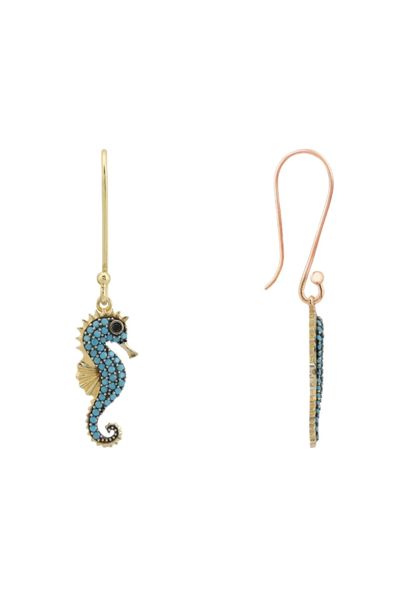 Seahorse Turquoise Drop Earrings Gold
