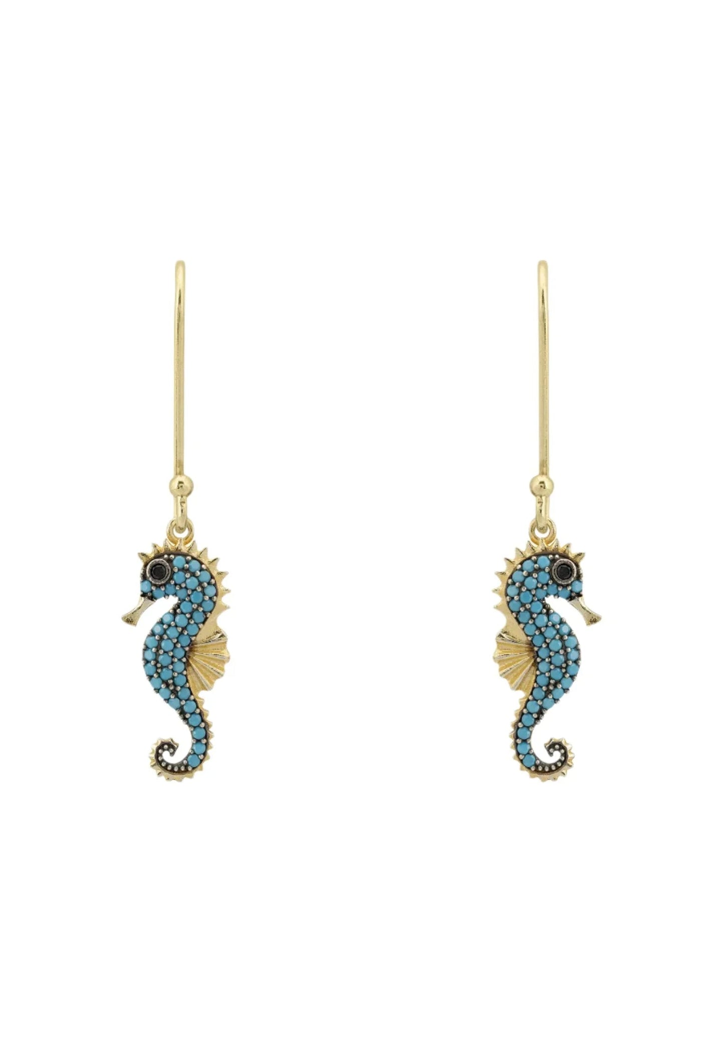 Seahorse Turquoise Drop Earrings Gold