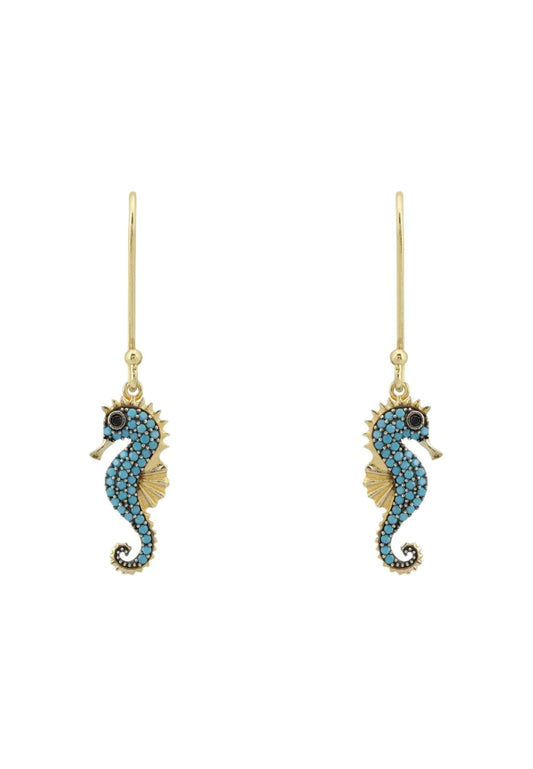 Seahorse Turquoise Drop Earrings Gold