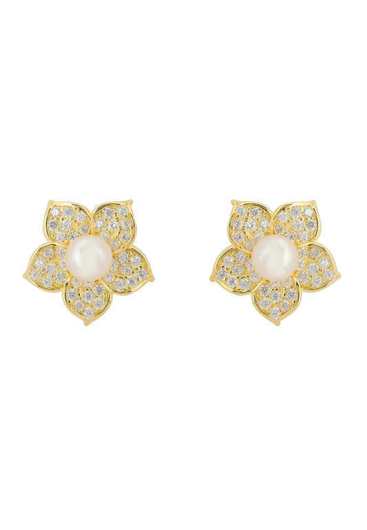 Forget Me Not Pearl Stud Earrings Gold