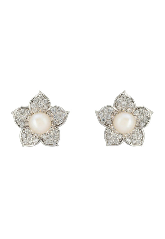 Forget Me Not Pearl Stud Earrings Silver
