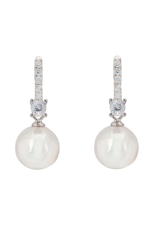 Serenity Pearl Hoop Earrings Silver