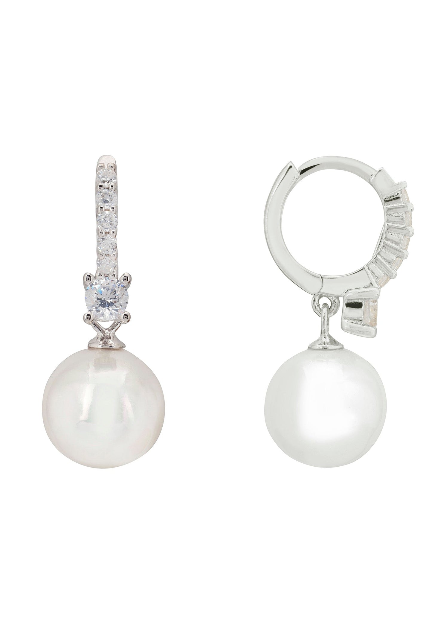 Serenity Pearl Hoop Earrings Silver