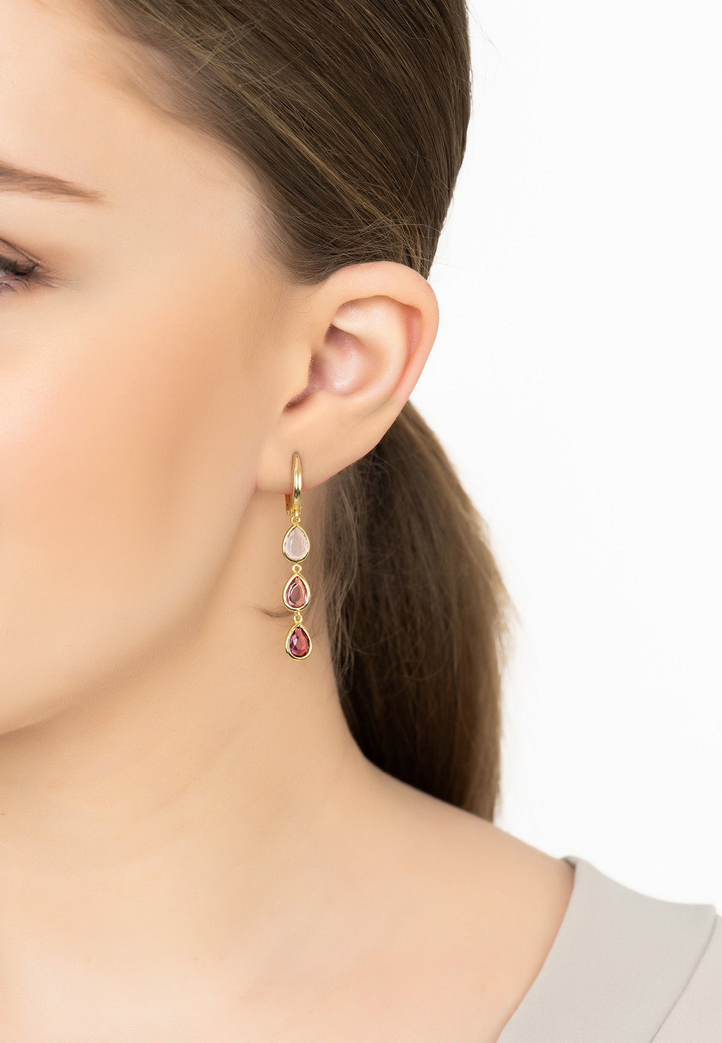 Sardinia Triple Teardrop Earrings Gold the Pinks