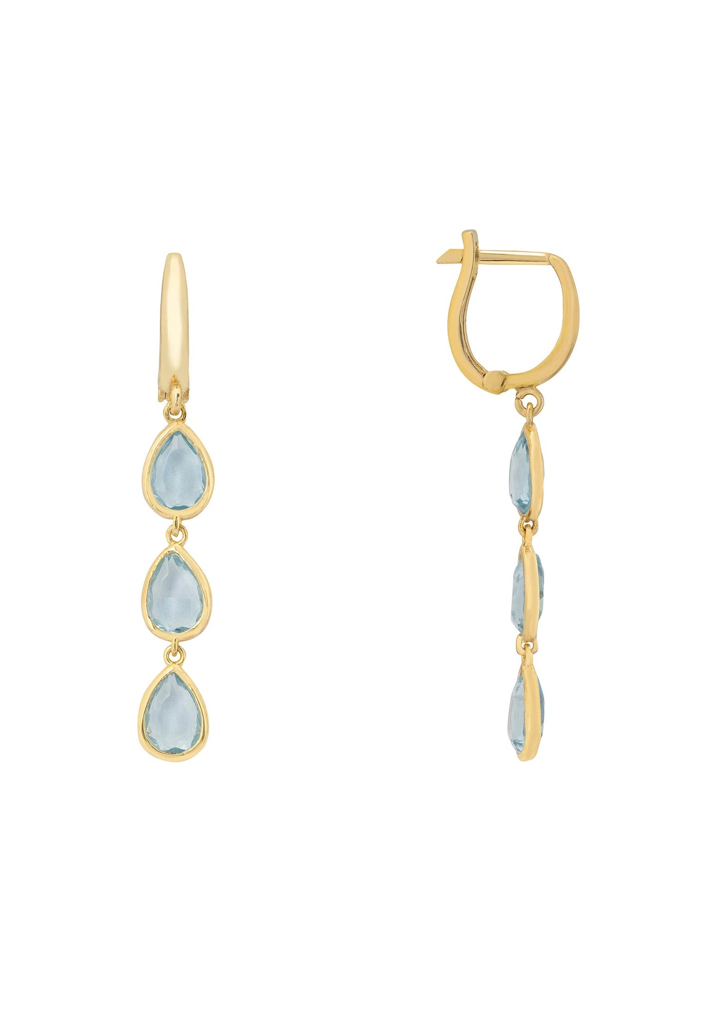 Sardinia Triple Teardrop Earrings Gold Blue Topaz