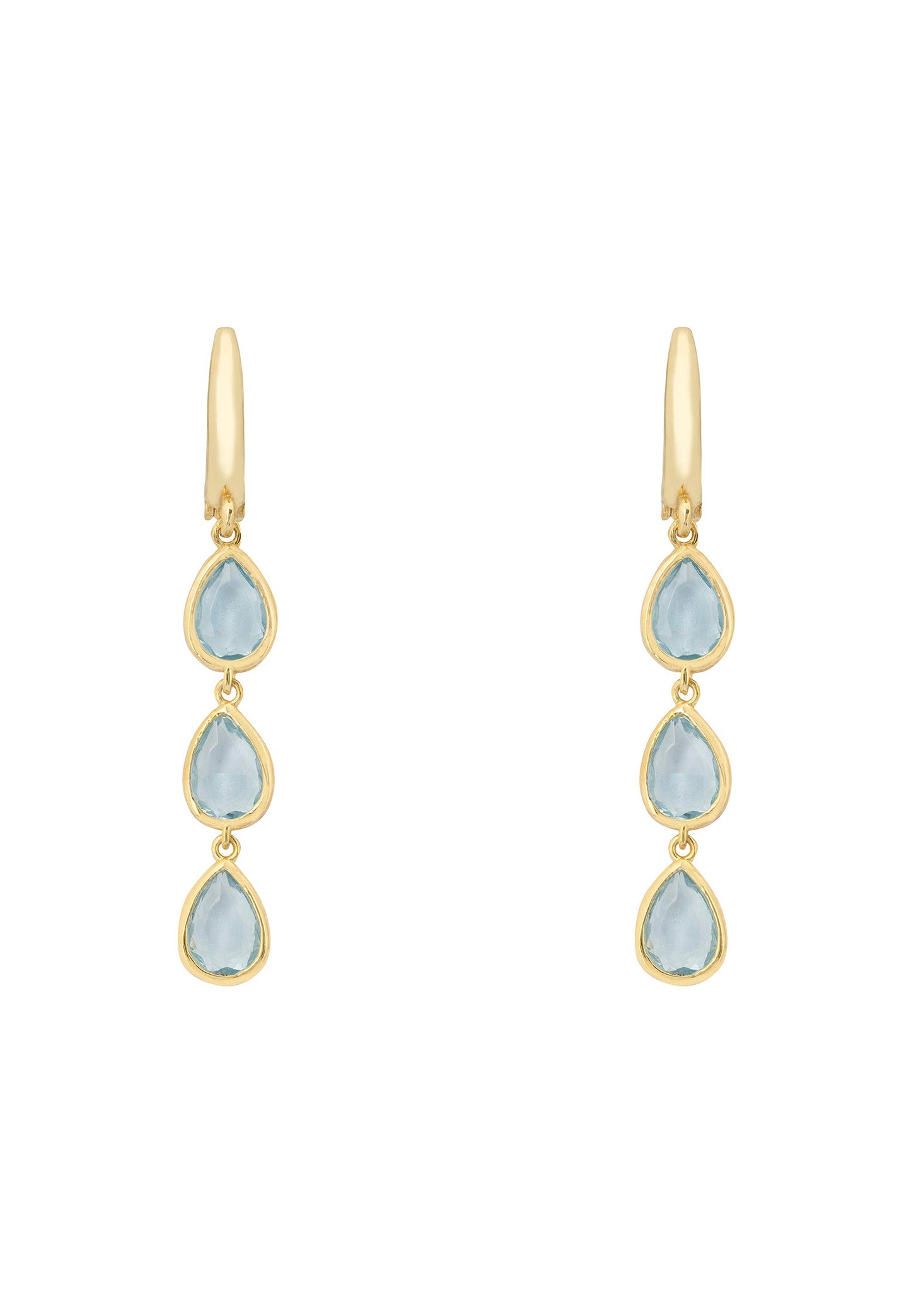 Sardinia Triple Teardrop Earrings Gold Blue Topaz