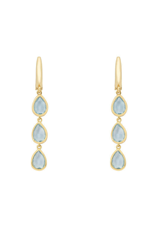 Sardinia Triple Teardrop Earrings Gold Blue Topaz
