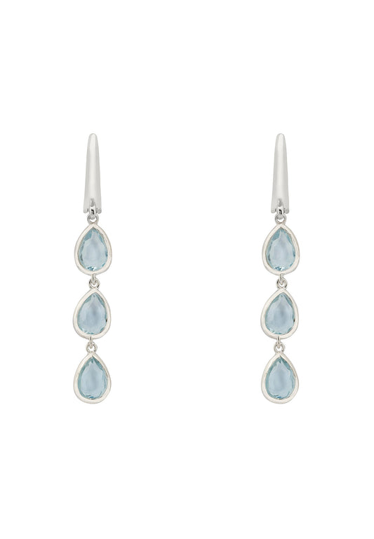 Sardinia Triple Teardrop Earrings Silver Blue Topaz