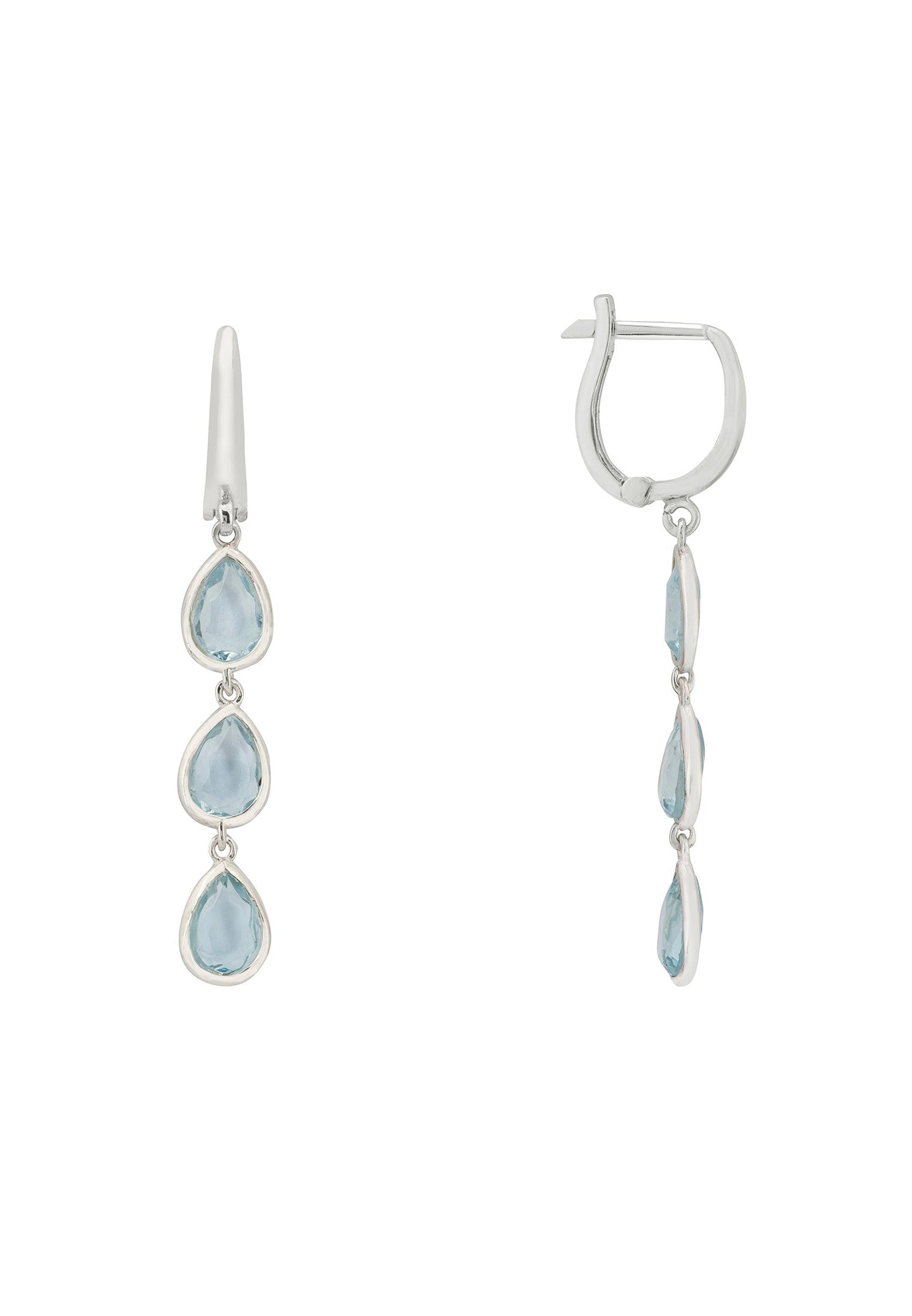 Sardinia Triple Teardrop Earrings Silver Blue Topaz