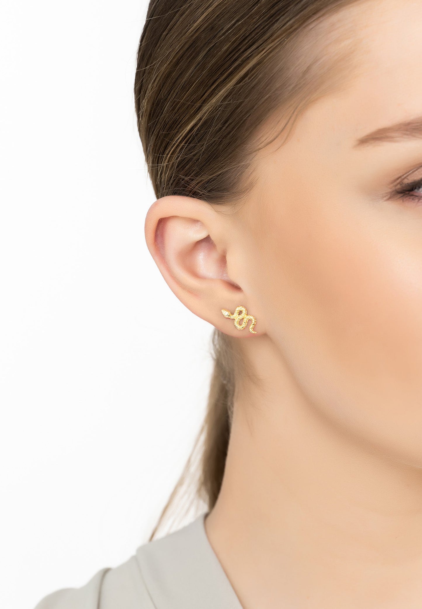 Coiled Cobra Snake Stud Earrings Gold