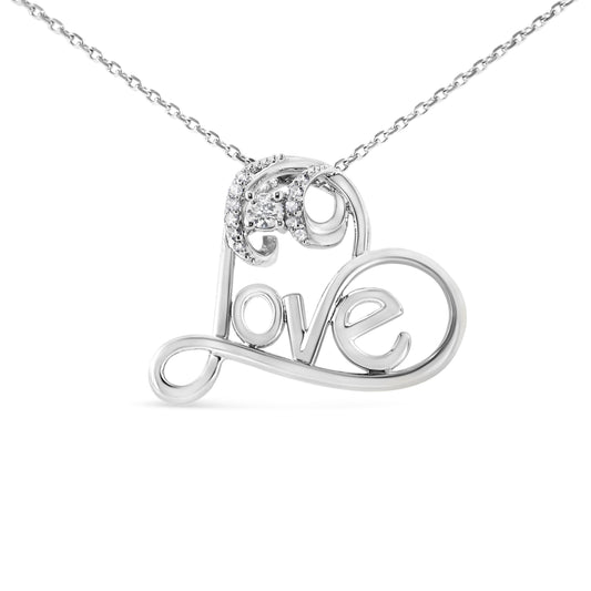 .925 Sterling Silver 1/6 Cttw Round Brilliant-Cut Diamond Accented Open Heart with Love 18" Pendant Necklace (H-I Color, I1-I2 Clarity)