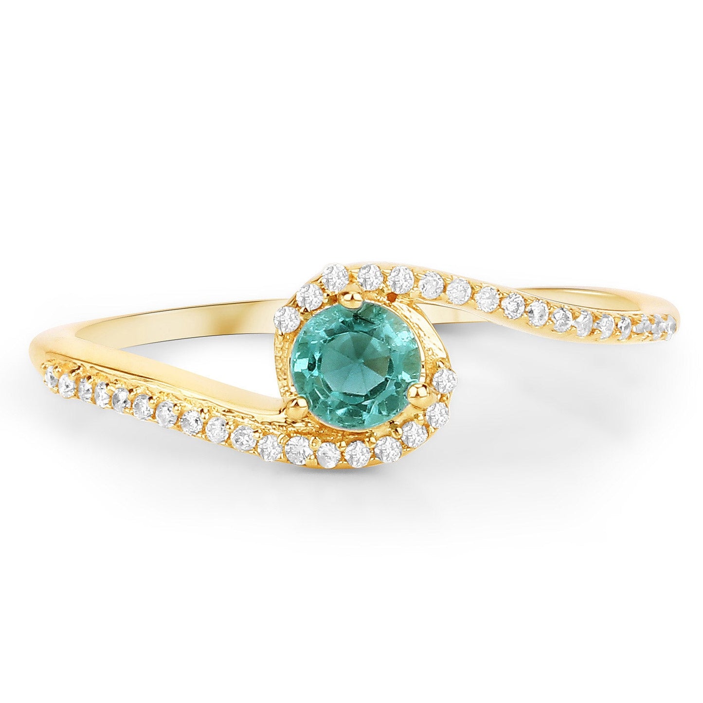 0.33 Carat Genuine Zambian Emerald and White Diamond 14K Yellow Gold Ring