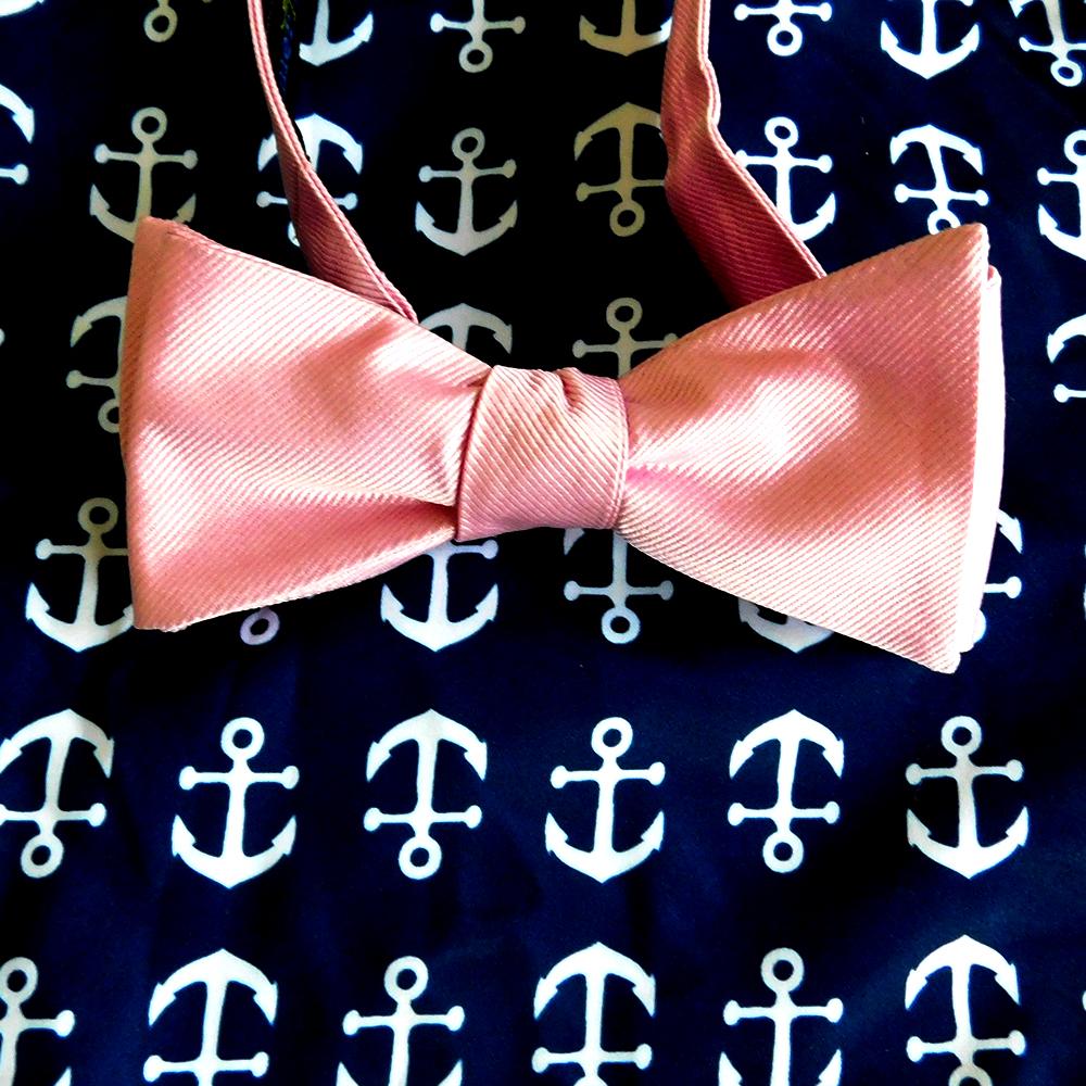 Solid Color Bow Tie - Pink, Woven Silk, Adult