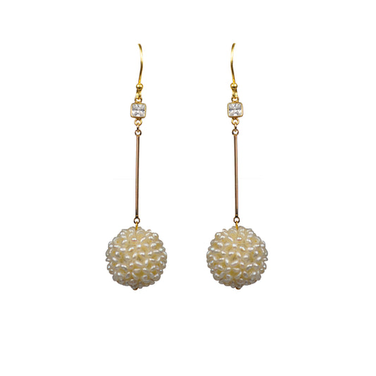 White Topaz Pearl Cluster Ball Vermeil Earrings