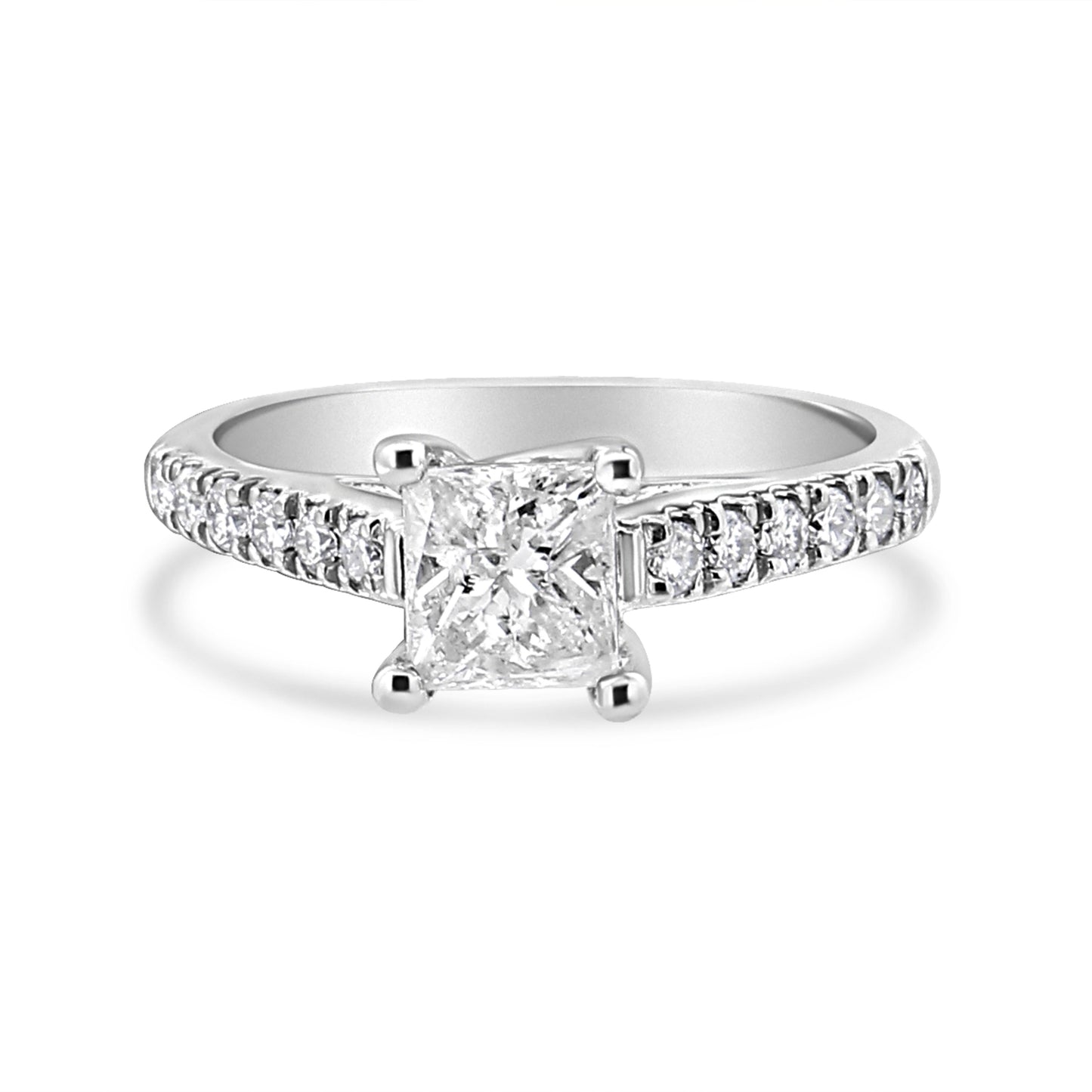 14K White Gold 1 1/5 Cttw 4-Prong Set Princess Diamond Classic Engagement Ring (I1-I2 Color, H-I Clarity) Ring Size 7