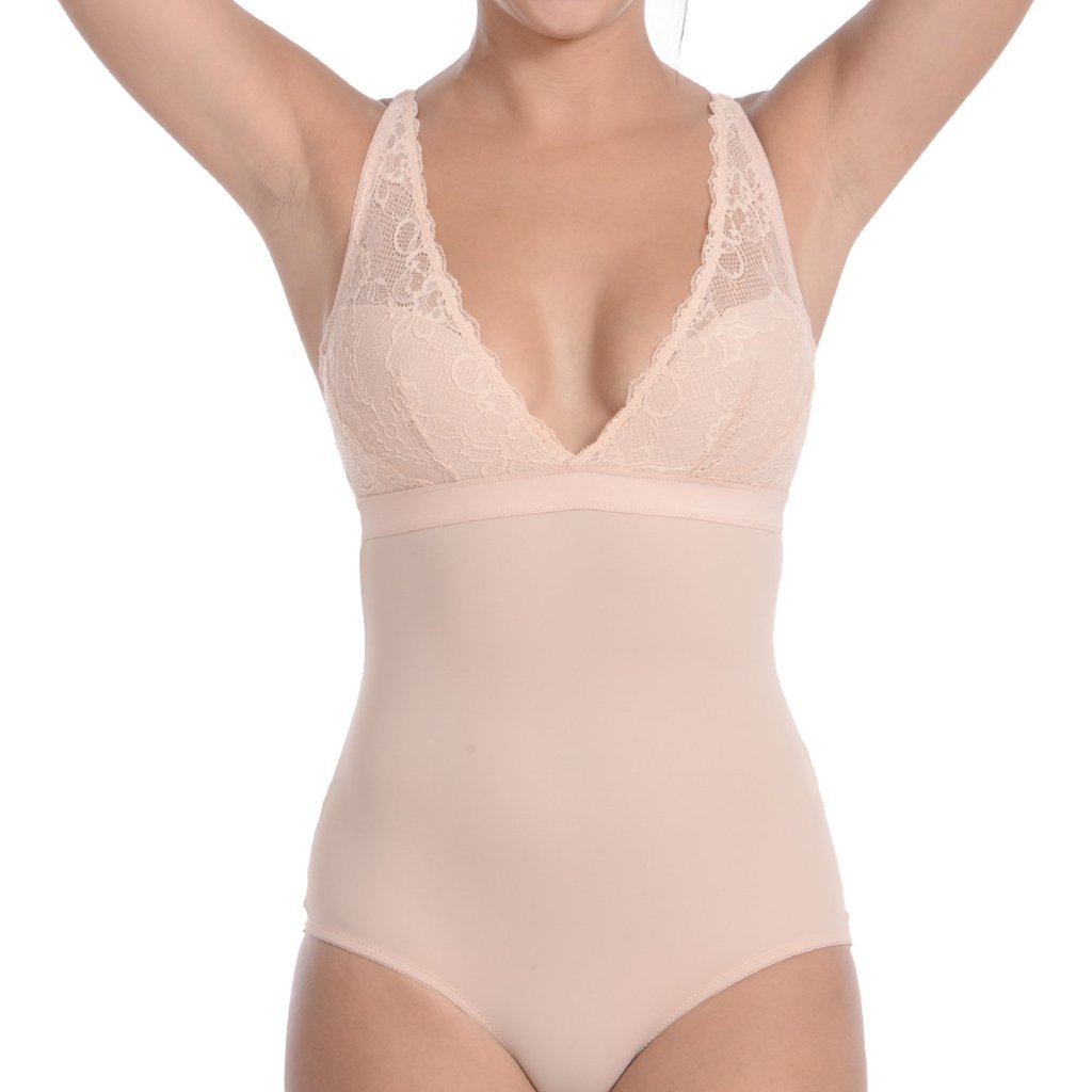 Lingerie Look Full Bodysuit Shaper With Beautiful Lace Details Nude