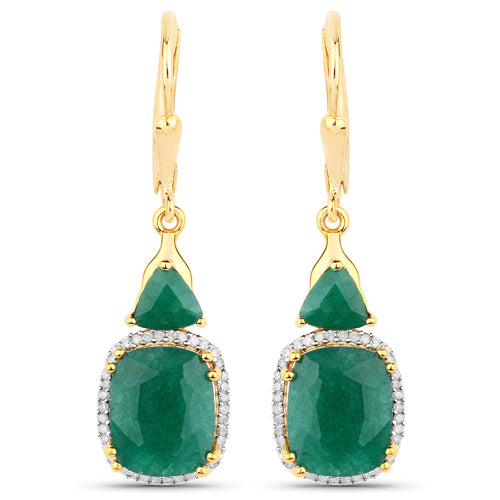 8.91 Carat Dyed Emerald and White Diamond .925 Sterling Silver Earrings