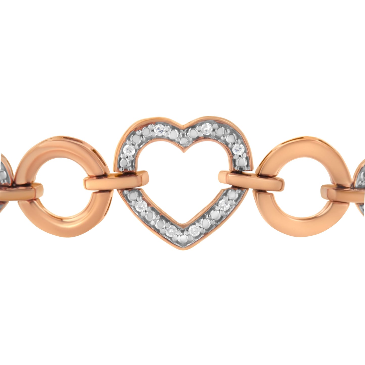 14K Rose Gold Plated .925 Sterling Silver Diamond Accent Circle and Heart Link Adjustable 6â€-10â€ Bolo Bracelet