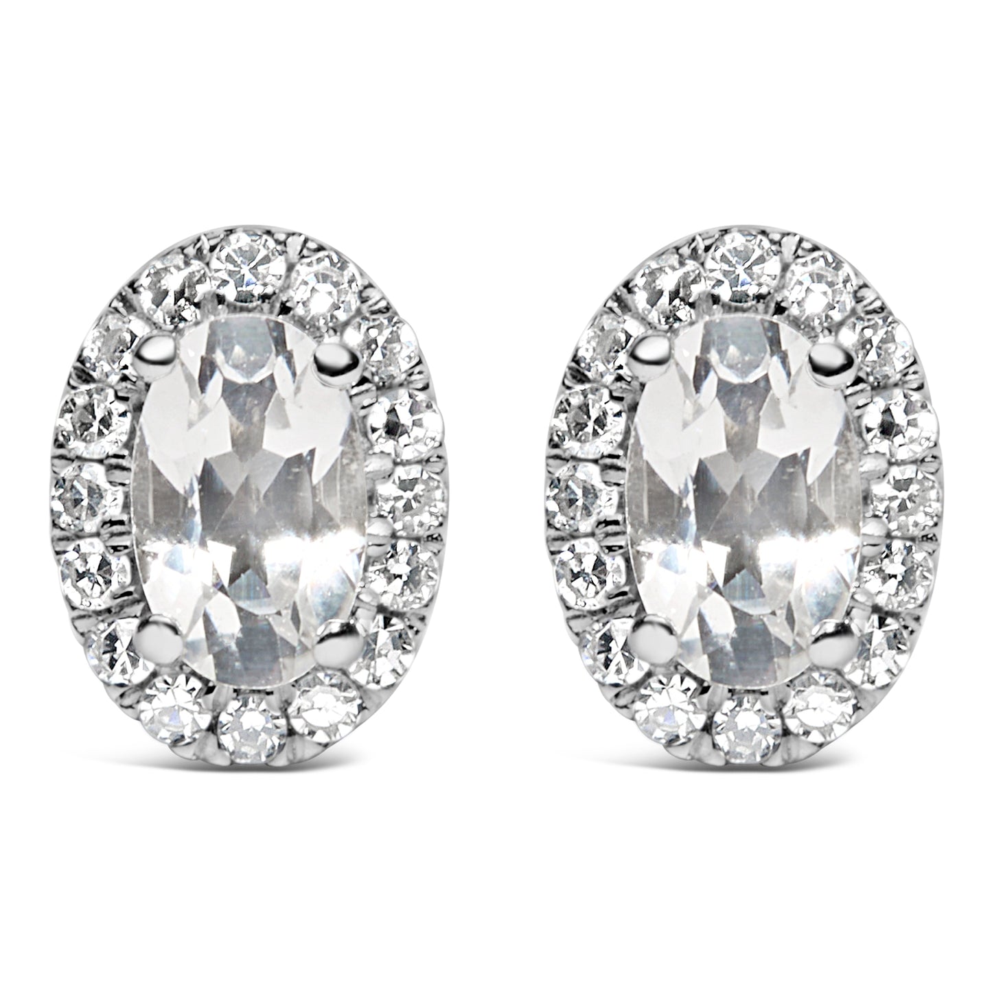 10K White Gold 5x3 MM Oval Purple Amethyst and Diamond Halo Stud Earrings (I-J Color, I1-I2 Clarity)
