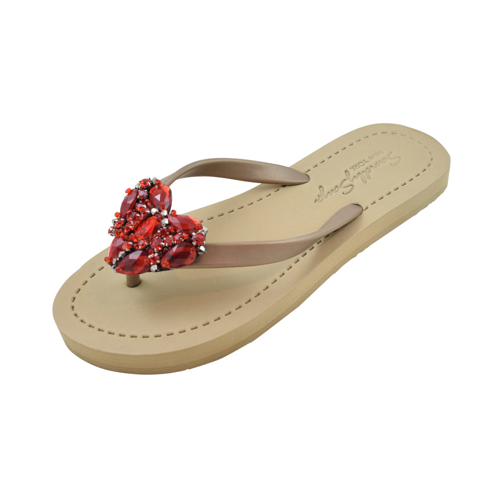 Red Heart - Rhinestone Flip Flops Flat Sandals