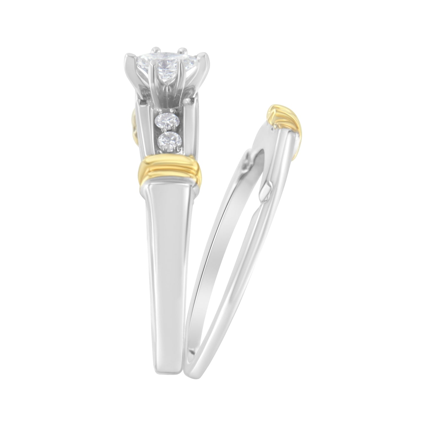 14K Yellow and White Gold 1/3 Cttw Marquise Diamond Cocktail Engagement Ring Set (H-I Color, SI1-SI2 Clarity) - Size 7