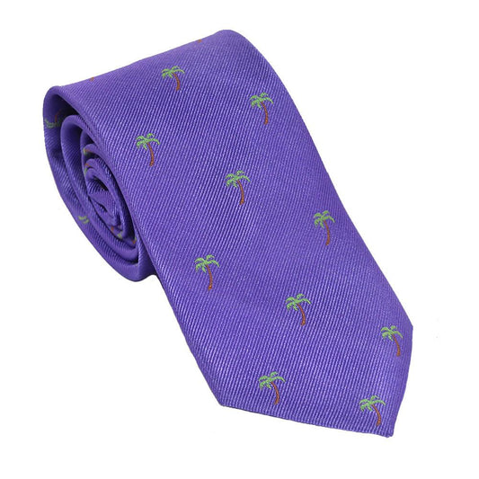 Palm Tree Necktie - Purple, Woven Silk