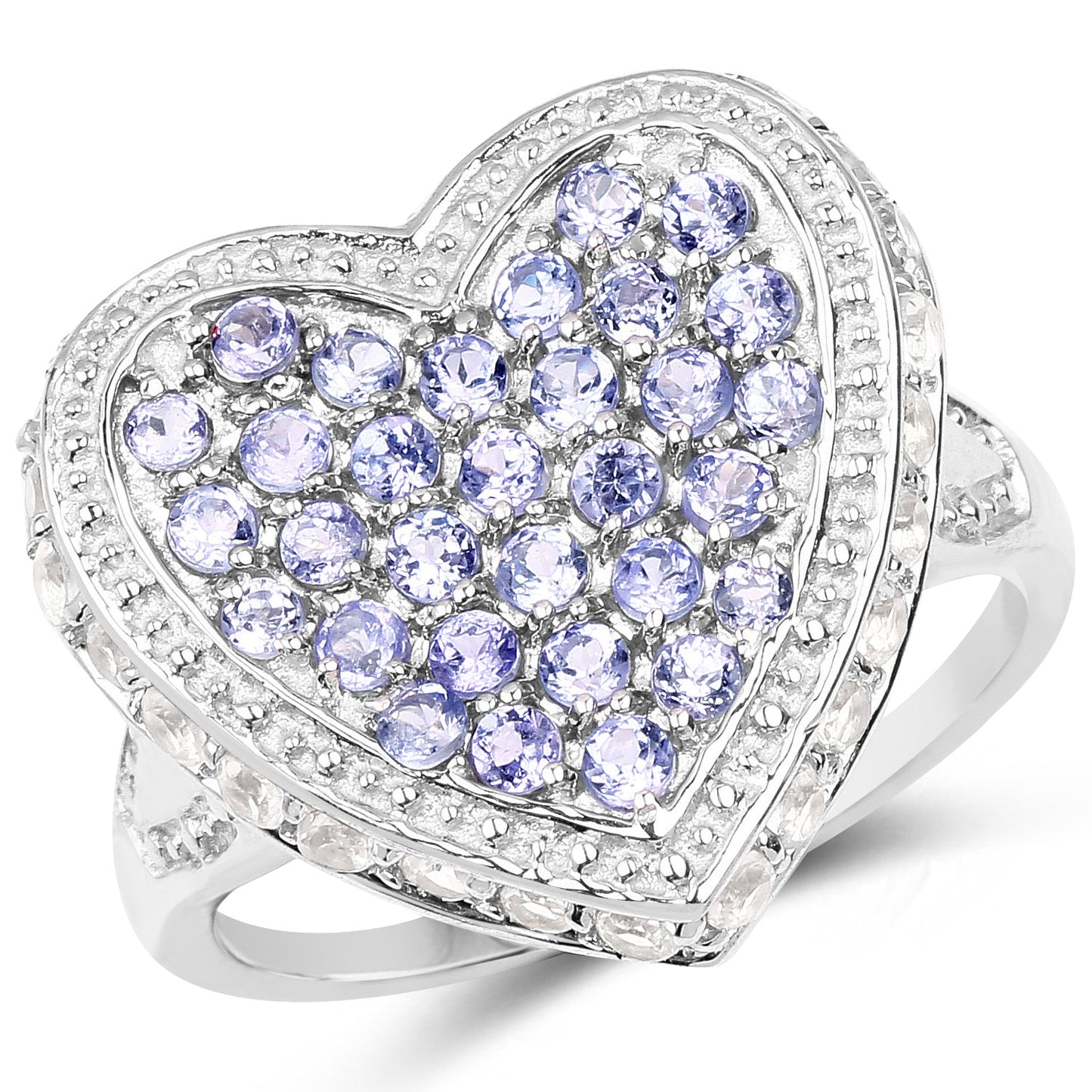1.81 Carat Genuine Tanzanite and White Topaz .925 Sterling Silver Ring