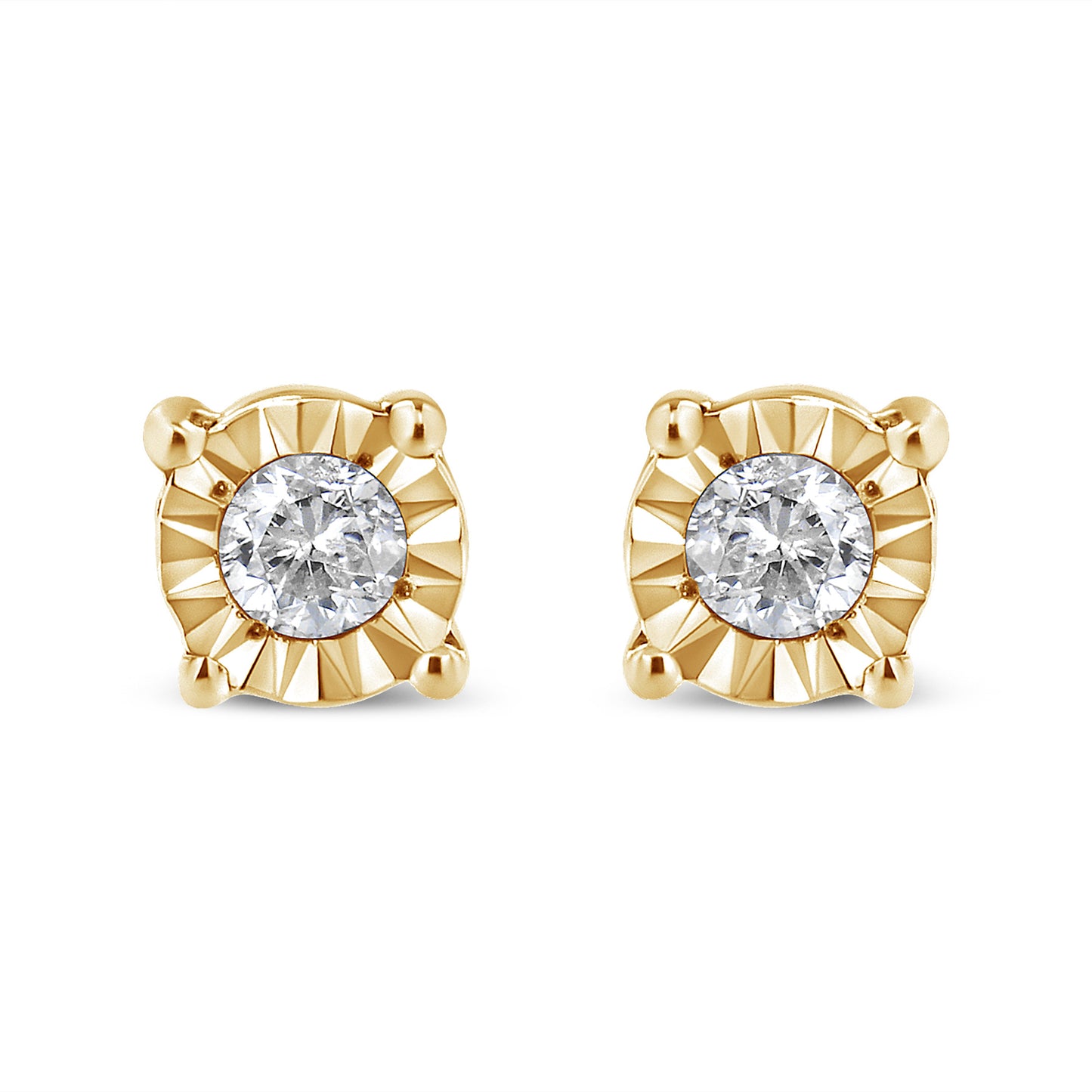 10K Yellow Gold Plated .925 Sterling Silver 1/10 Cttw Round Brilliant-Cut Diamond Miracle-Set Stud Earrings (J-K Color, I3 Clarity)