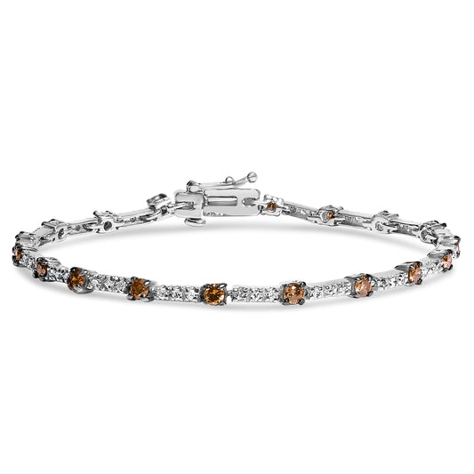 14k White Gold 2 1/4 Cttw Champagne Diamond Bar Link 7" Bracelet (Champagne Color, I1-I2 Clarity)
