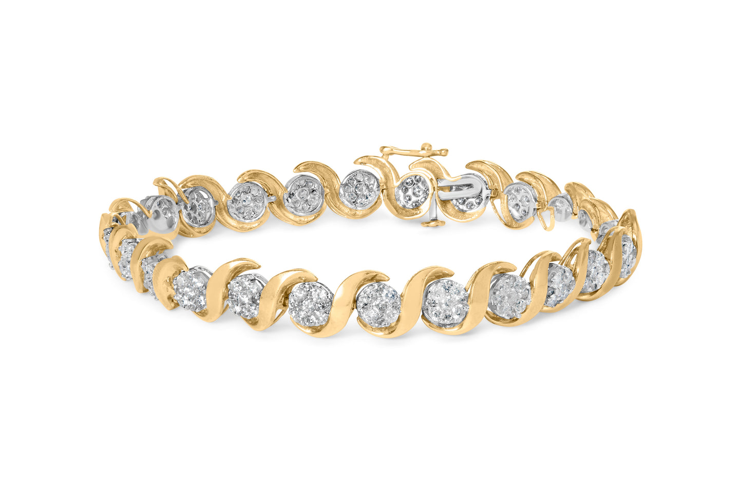 10K Yellow Gold 4.00 Cttw Round-Cut Diamond Floral Link 7.5" Bracelet (H-I Color, I2-I3 Clarity)