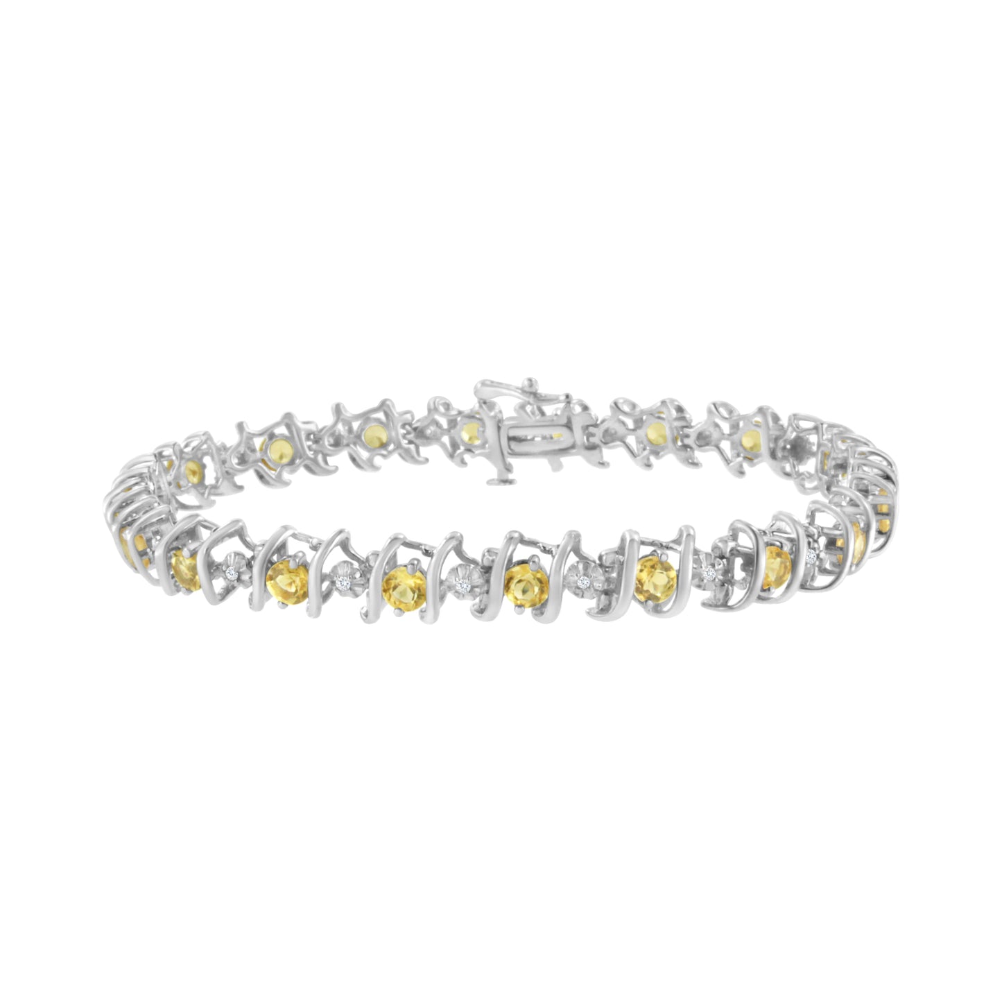 .925 Sterling Silver, Lab-Grown Gemstone and 4 Cttw Round Diamond Tennis Bracelet (H-I Color, I1-I2 Clarity) - Created Blue Sapphire, September Birthstone