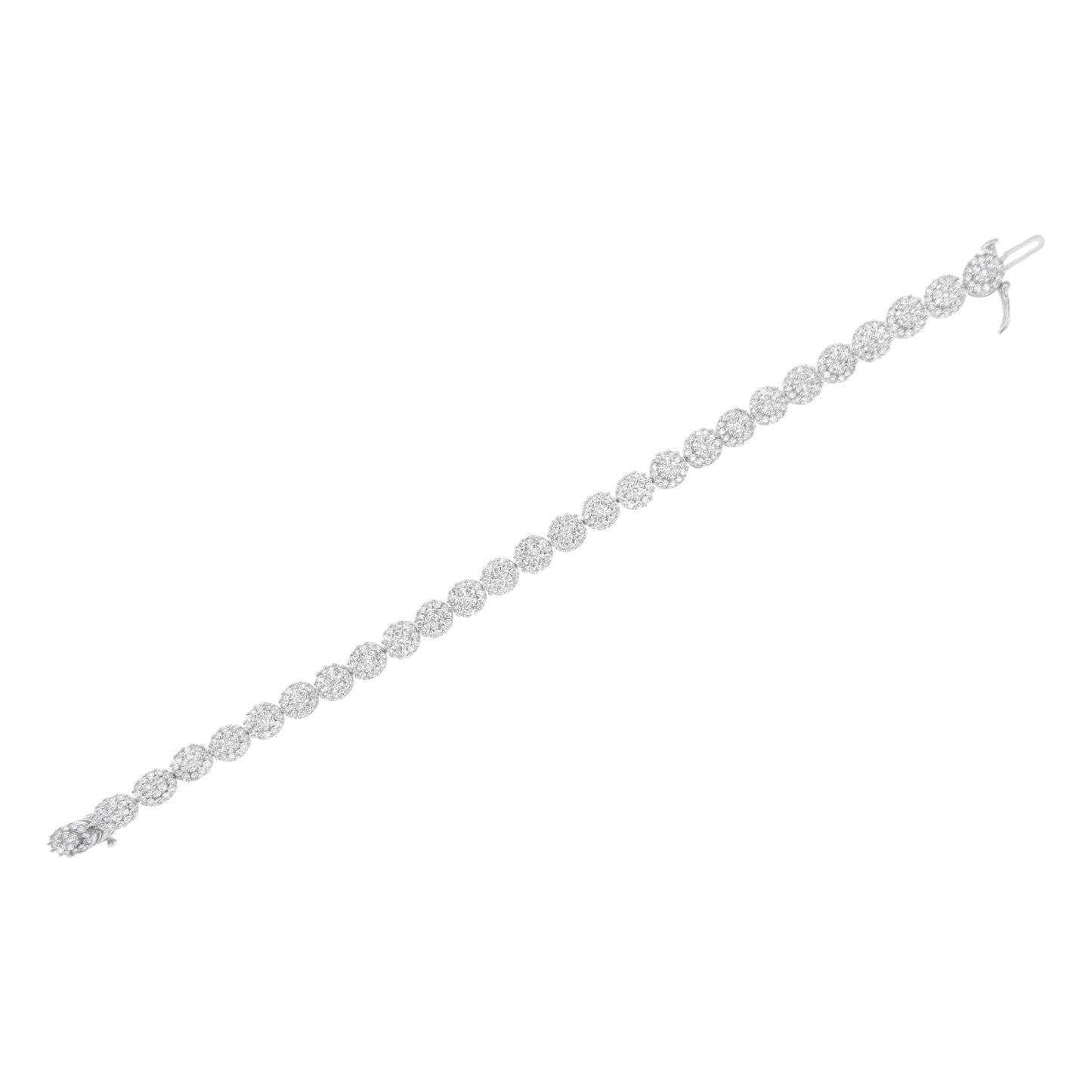 14K White Gold 3-3/4 Cttw Round-Brilliant Cut Diamond 7-1/4" Round Cluster Links Tennis Bracelet (I-J Color, SI2-I1 Clarity)