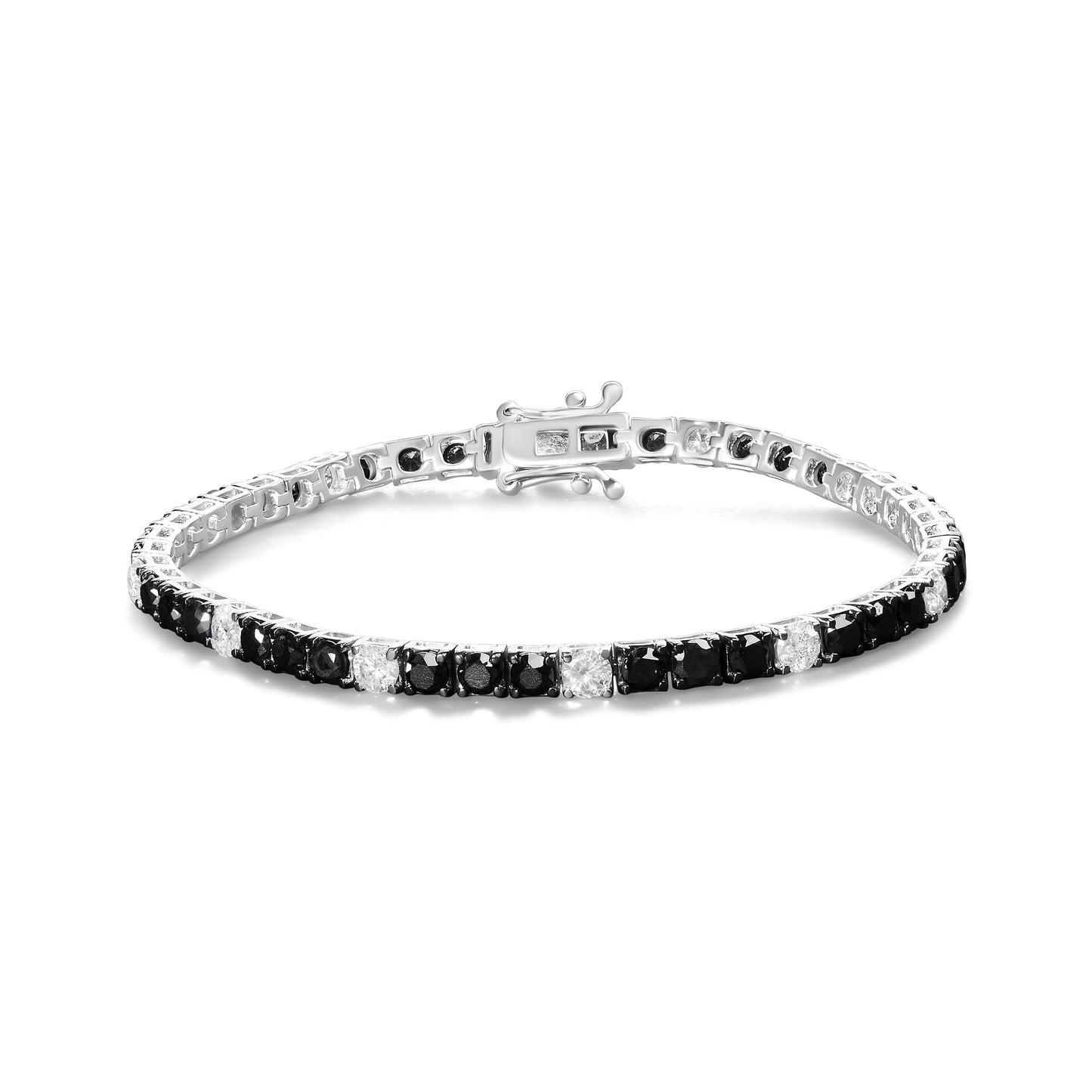 .925 Sterling Silver 3.0 Cttw Black and White Diamond Tennis Bracelet (I-J Color, I2-I3 Clarity) - 7.25" Inches