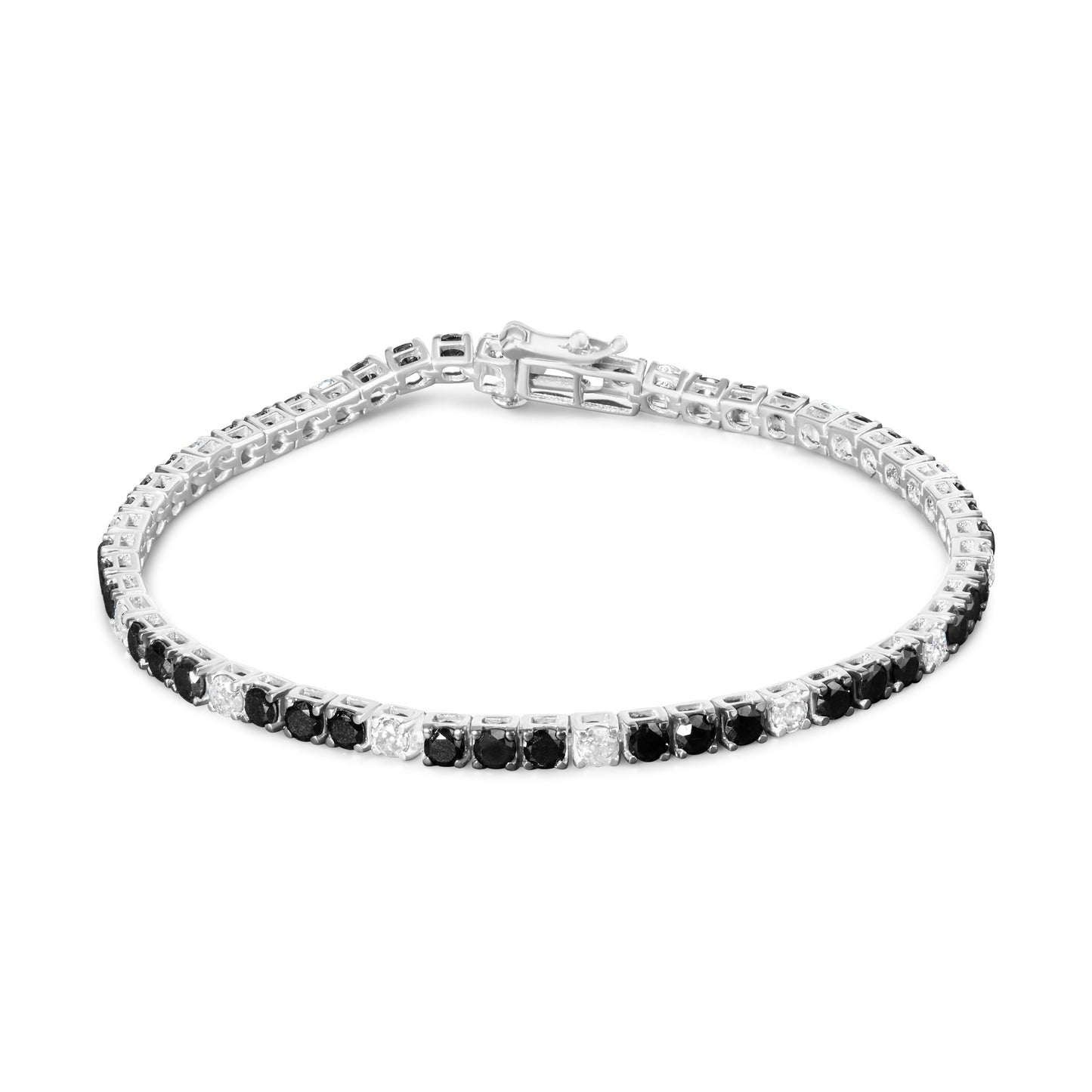 .925 Sterling Silver 3.0 Cttw Black and White Diamond Tennis Bracelet (I-J Color, I2-I3 Clarity) - 7.25" Inches