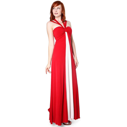 Evanese Women's Elegant Cross Tie Halter Long Formal Party Dress With Contrast