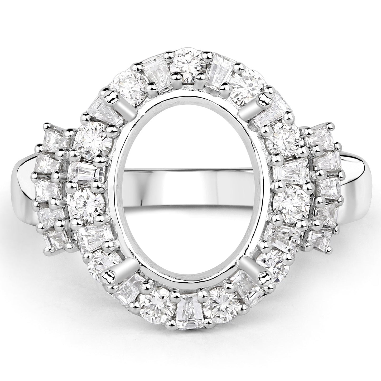 0.83 Carat Genuine White Diamond 14K White Gold Semi Mount Ring - holds 11x9mm Oval Gemstone