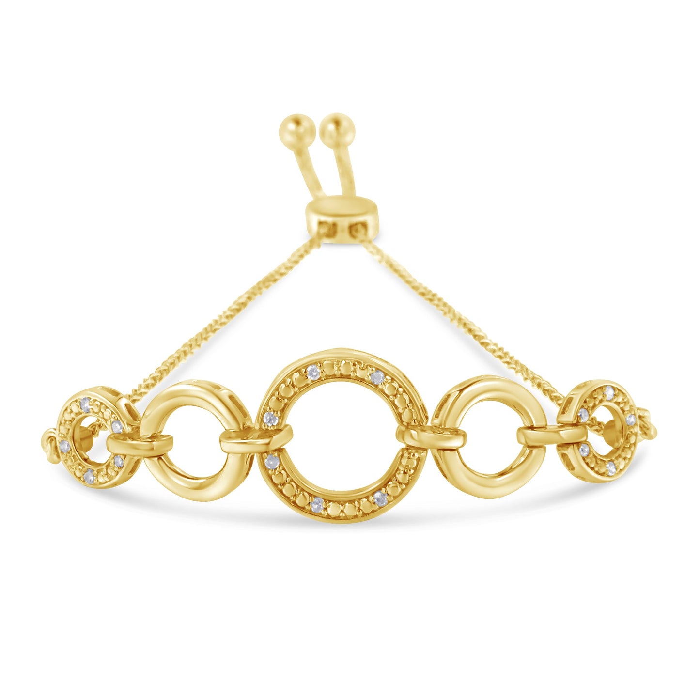 10K Yellow Gold over .925 Sterling Silver Diamond Accented Graduated Infinity Open Circle 6â€-9â€ Adjustable Bolo Bracelet