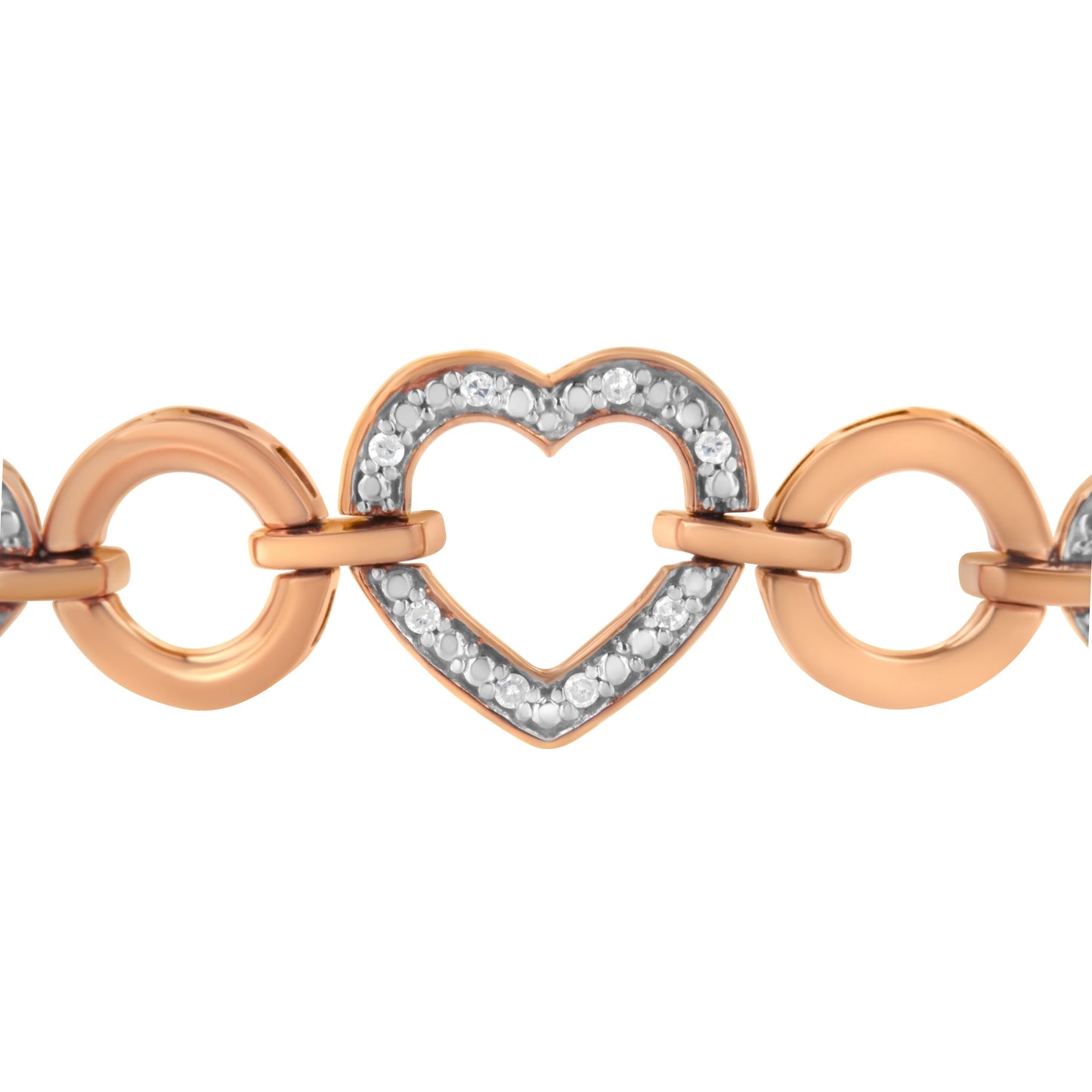 14K Rose Gold Plated .925 Sterling Silver Diamond Accent Circle and Heart Link Adjustable 6â€-10â€ Bolo Bracelet